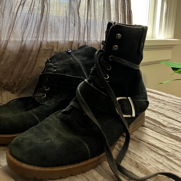 Suede Lace-up Boots with Buckle - Picture 2 of 7